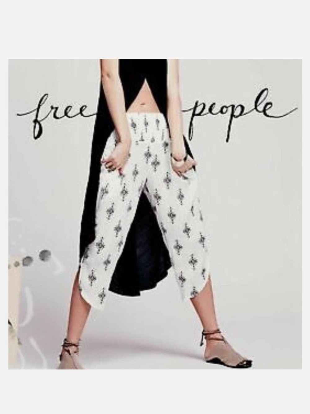 Free People White Printed Cropped Pants